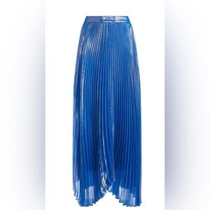 Alice + Olivia Metallic Blue Pleated Skirt